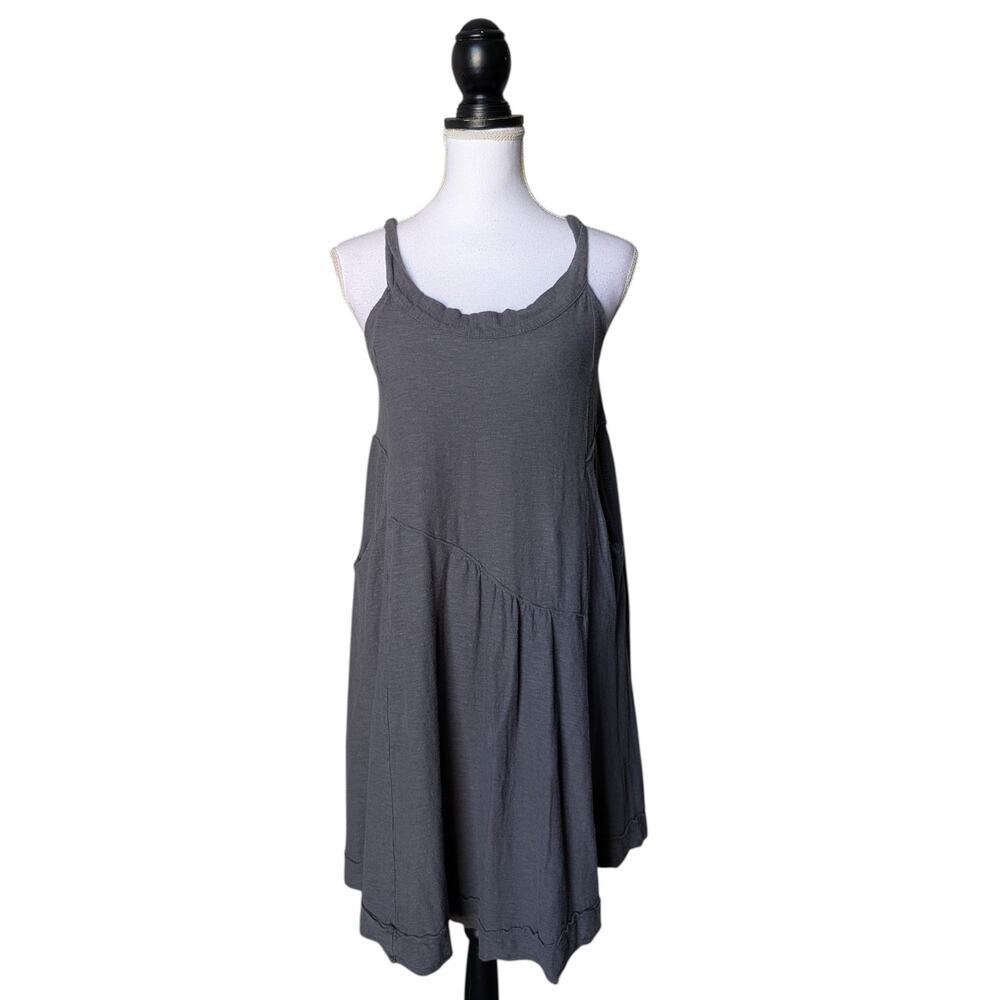 The Ophilus Gray Cotton Linen Sleeveless Tunic Top Sz XS Lagenlook Pockets Artsy